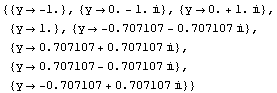 {{y -1.}, {y0. - 1. }, {y0. + 1. },  ... 0;}, {y0.707107 - 0.707107 }, {y -0.707107 + 0.707107 }}