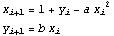x_ (i + 1) = 1 + y_i - a x_i^2  y_ (i + 1) = b x_i